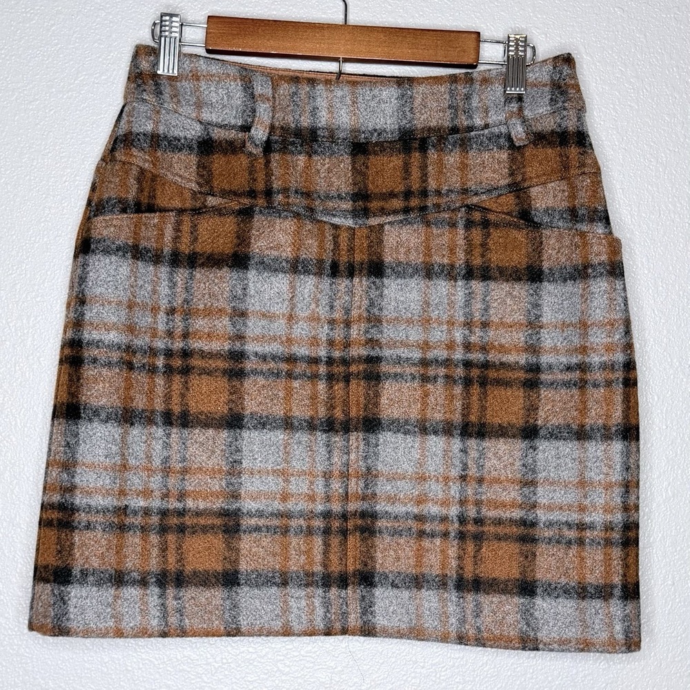 A Loves A Plaid Mini‎ Skirt Brown Gray Wool Look Lined Fall Academia Preppy 8